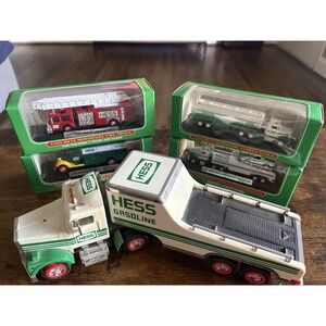 Lot Of 4 Hess Gasoline Miniatures, And 1 Hess Larger Transport Truck
